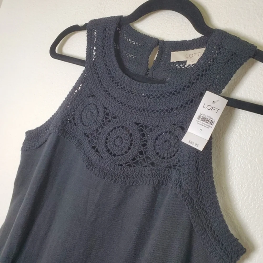 LOFT NWT‎ Women's Black Crochet Halter Neck Sleeveless Knit Cotton Midi Dress